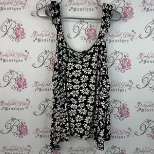 Lily Morgan tank top flowers floral Daisy Print Black and White Tank Top